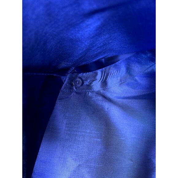 Women's Royal Blue Shiny 100% Silk Wrap Holiday Party Blouse - Picture 7 of 9